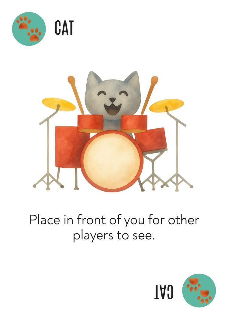Cat card featuring a cat drummer